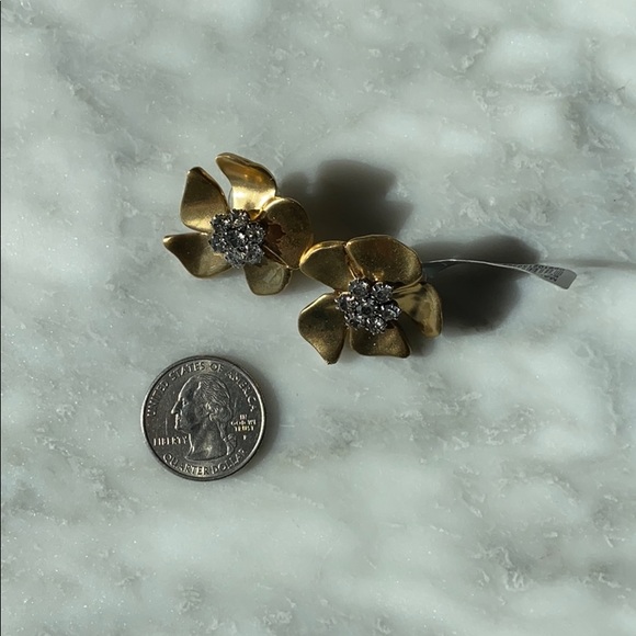 J. Crew Gold Floral Rhinestone Earrings - Picture 2 of 4